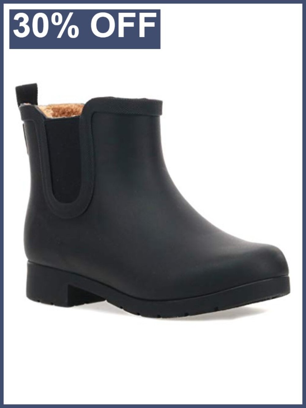 Waterproof Faux Fur Lined Chelsea Rain Boot Slip On Ankle Bootie